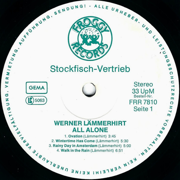 Cover zu Werner Lämmerhirt - All Alone | 1979 | Vinyl, LP, Album, Stereo | Rock, Folk, World, & Country | Germany