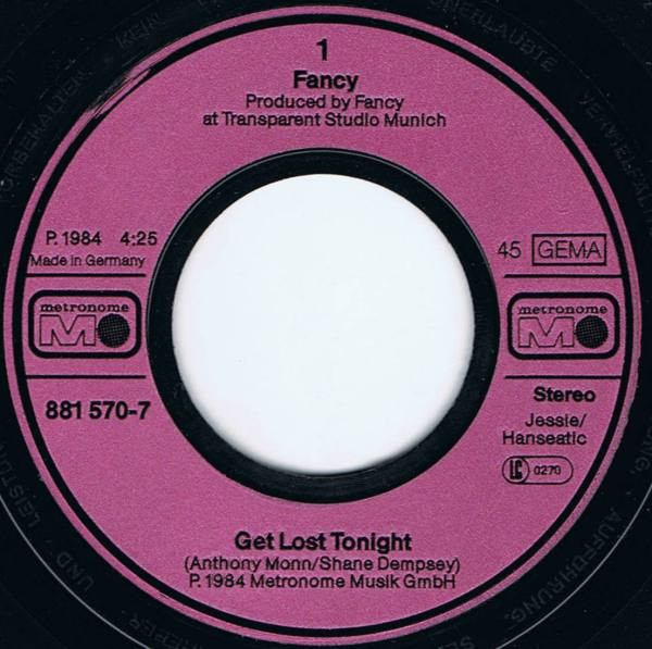 Cover zu Fancy - Get Lost Tonight | 1984 | Vinyl, Stereo, 45 RPM, 7