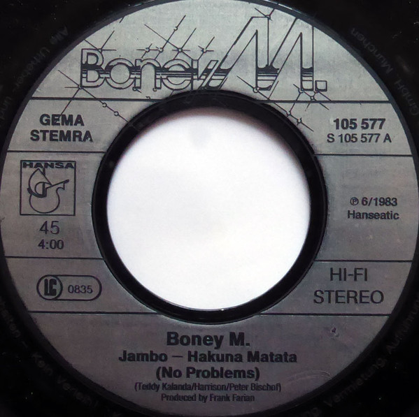 Cover zu Boney M. - Jambo - Hakuna Matata (No Problems) | 1983 | Vinyl, Stereo, 45 RPM, 7
