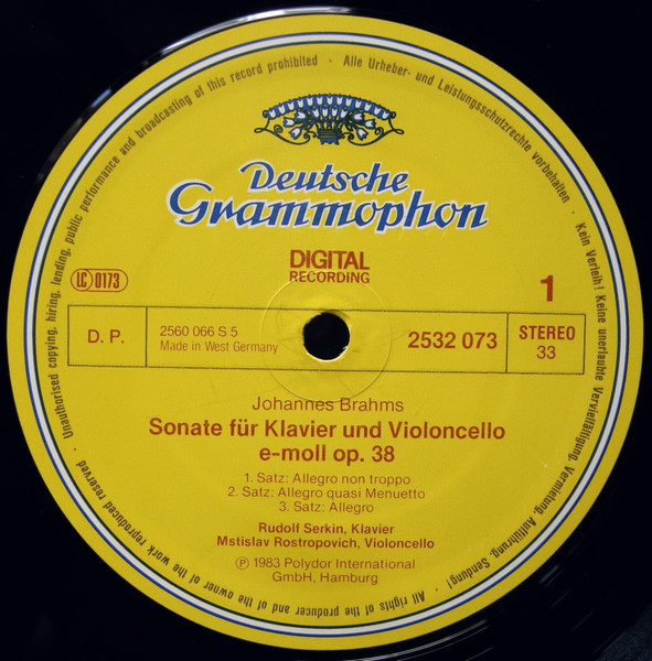 Cover zu Johannes Brahms / Mstislav Rostropovich, Rudolf Serkin - Die Cellosonaten • The Cello Sonatas | 1983 | Vinyl, LP, Stereo | Classical | Germany