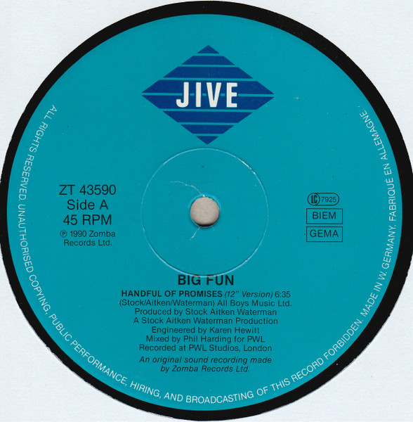 Cover zu Big Fun - Handful Of Promises | 1990 | Vinyl, 12