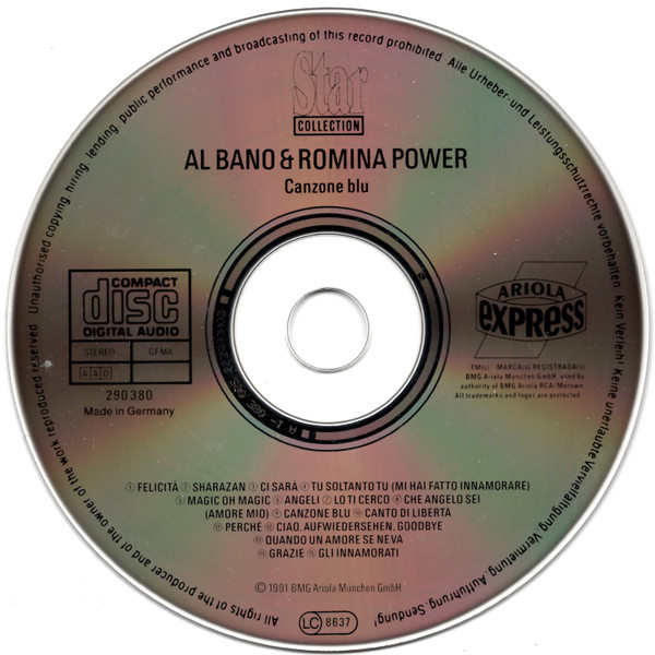 Cover zu Al Bano & Romina Power - Canzone Blu | 1991 | CD, Stereo, Compilation | Electronic, Pop | Germany