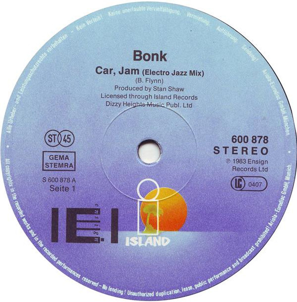 Cover zu Bonk - Car Jam (Electro Jazz Mix) / Cupid In Cars | 1983 | Vinyl, Stereo, 12