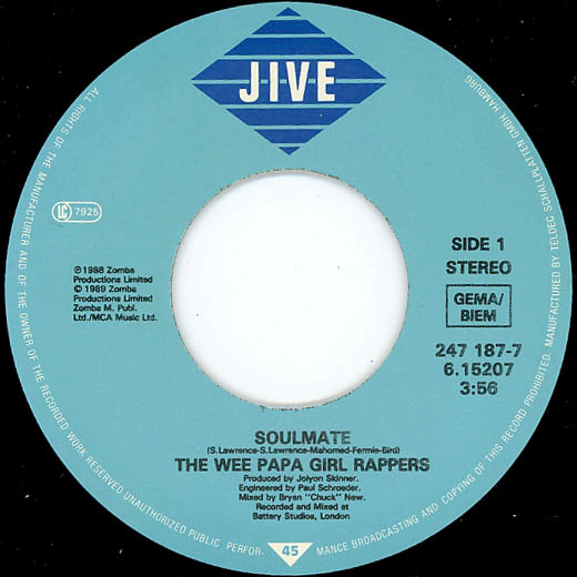 Cover zu Wee Papa Girl Rappers - Soulmate | 1988 | Vinyl, 45 RPM, 7