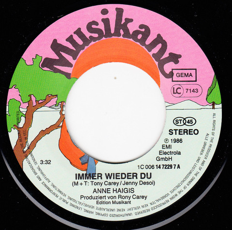 Cover zu Anne Haigis - Immer Wieder Du | 1986 | Vinyl, 45 RPM, 7