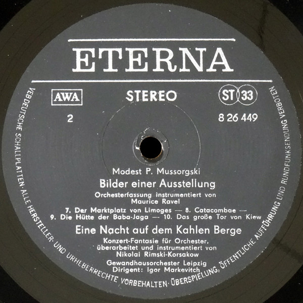 Cover zu Modest Mussorgsky, Gewandhausorchester Leipzig, Igor Markevitch - Bilder Einer Ausstellung / Eine Nacht Auf Dem Kahlen Berge | Vinyl, LP | Classical | German Democratic Republic (GDR)