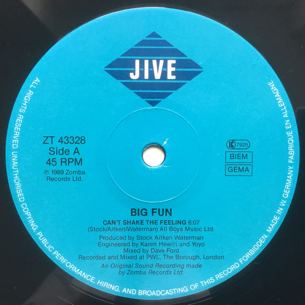 Cover zu Big Fun - Can't Shake The Feeling | 1989 | Vinyl, 12