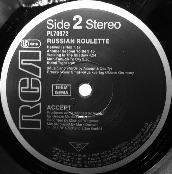 Cover zu Accept - Russian Roulette | 1986 | Vinyl, LP, Album, Stereo | Rock | Europe