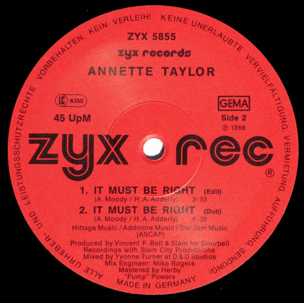 Cover zu Annette Taylor - It Must Be Right | 1988 | Vinyl, 12
