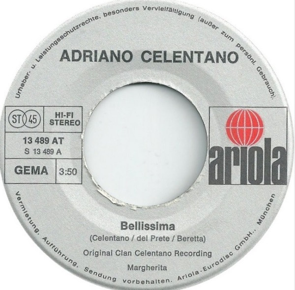 Cover zu Adriano Celentano - Bellissima | 1974 | Vinyl, 45 RPM, 7