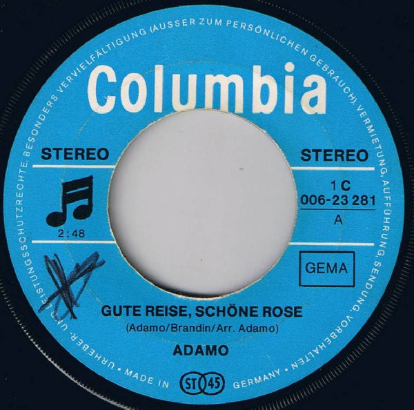 Cover zu Adamo - Gute Reise, Schöne Rose | 1970 | Vinyl, Stereo, 45 RPM, 7
