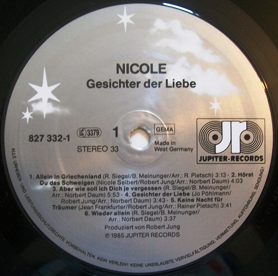 Cover zu Nicole (2) - Gesichter Der Liebe | 1985 | Vinyl, LP, Album | Pop | Germany