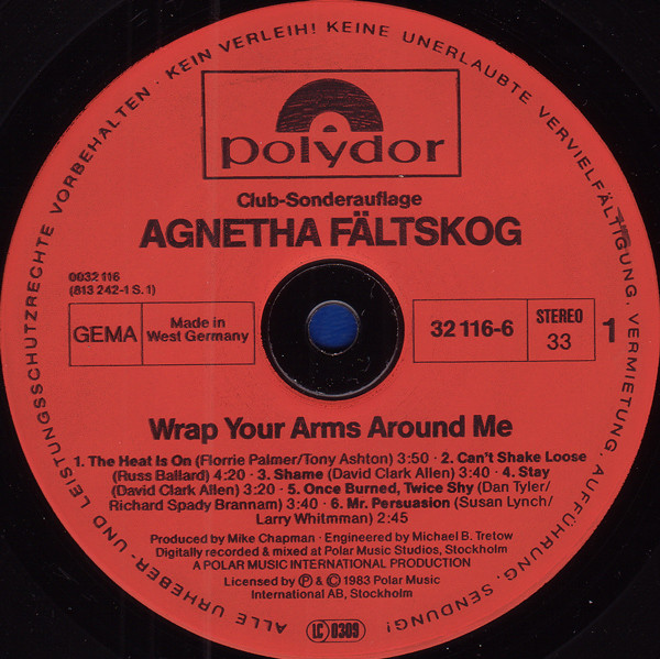 Cover zu Agnetha Fältskog - Wrap Your Arms Around Me | 1983 | Vinyl, LP, Album, Club Edition | Electronic, Rock, Pop | Germany