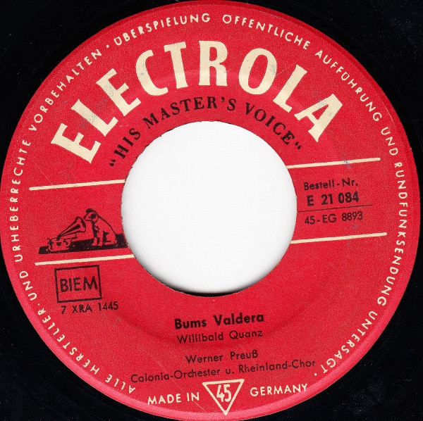 Bild Werner Preuß / Willy Hofmann – Bums Valdera / Du Darfst Mich Lieben Für Drei Tolle Tage | Vinyl, 45 RPM, 7″ | Pop | Germany Schallplatten Ankauf