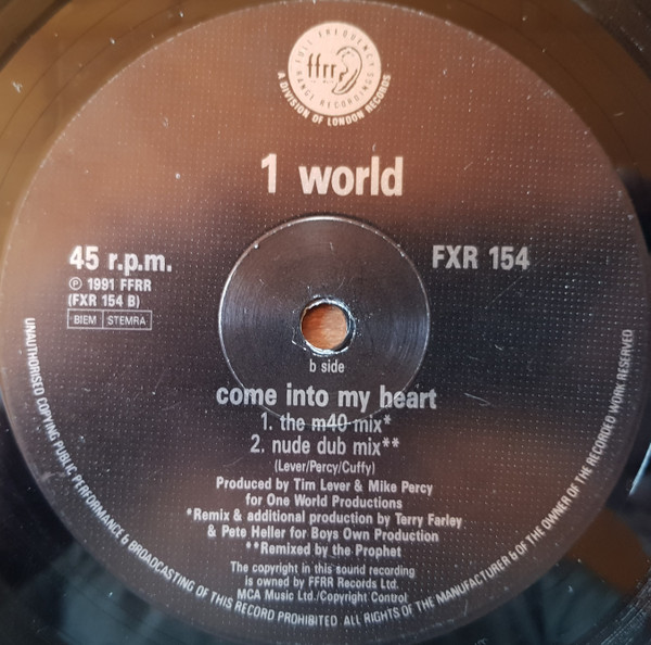 Cover zu 1 World - Come Into My Heart (Remix) | 1991 | Vinyl, 12