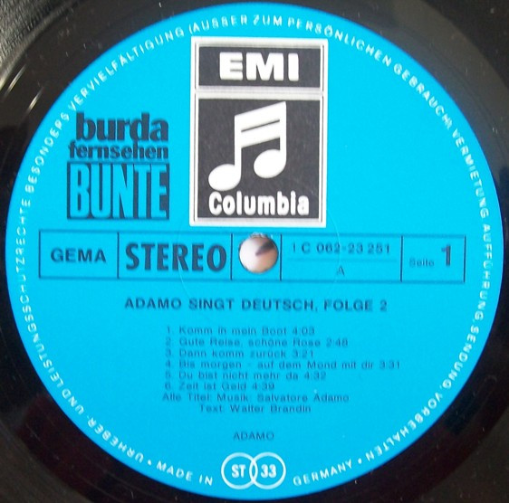 Cover zu Adamo - Adamo Singt Deutsch Folge 2 | 1970 | Vinyl, LP, Album | Rock, Latin, Pop | Germany