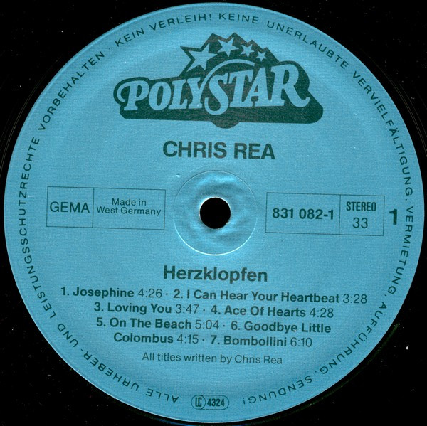 Cover zu Chris Rea - Herzklopfen | 1986 | Vinyl, LP, Stereo, Compilation | Rock, Pop | Germany