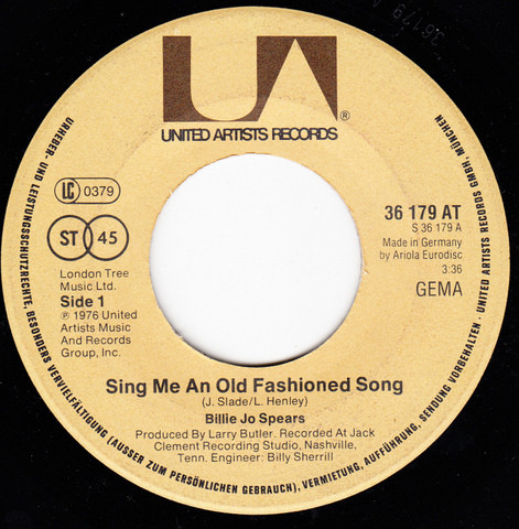 Cover zu Billie Jo Spears - Sing Me An Old Fashioned Song | 1976 | Vinyl, Stereo, 45 RPM, 7