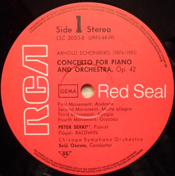 Cover zu Arnold Schoenberg / Peter Serkin, Seiji Ozawa, Chicago Symphony Orchestra - Piano Concerto Op. 42, Piano Pieces Op. 23, Fantasy For Violin And Piano Op. 47 | 1968 | Classical