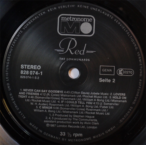 Cover zu The Communards - Red | 1987 | Vinyl, LP, Album, Stereo | Electronic | Germany