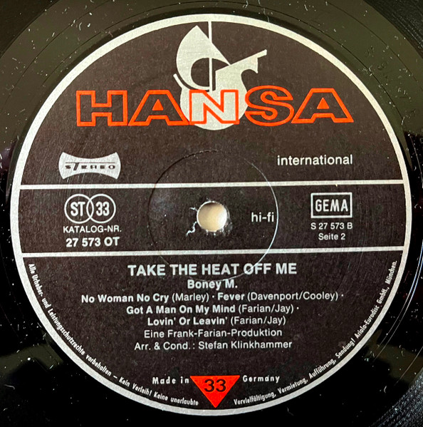 Cover zu Boney M. - Take The Heat Off Me | 1976 | Vinyl, LP, Album, Stereo | Funk / Soul | Germany