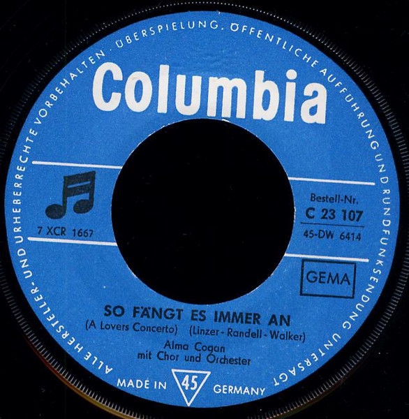 Cover zu Alma Cogan - So Fängt Es Immer An (A Lovers Concerto) / Nun Bist Du Mein Mann (Now That I Found You) | 1965 | Vinyl, 45 RPM, 7