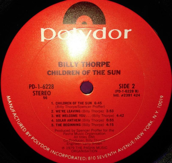 Cover zu Billy Thorpe - Children Of The Sun | 1979 | Vinyl, LP, Album, Stereo, Reissue | Rock, Funk / Soul, Pop | US