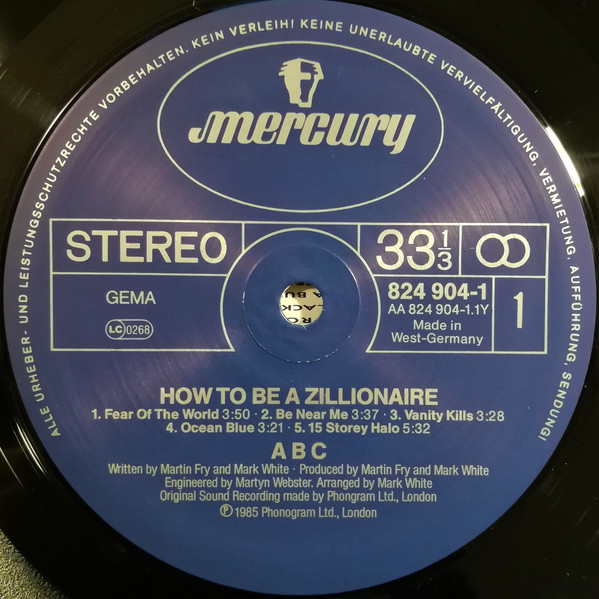 Cover zu ABC - How To Be A Zillionaire | 1985 | Vinyl, LP, Album, Stereo | Electronic, Pop | Germany