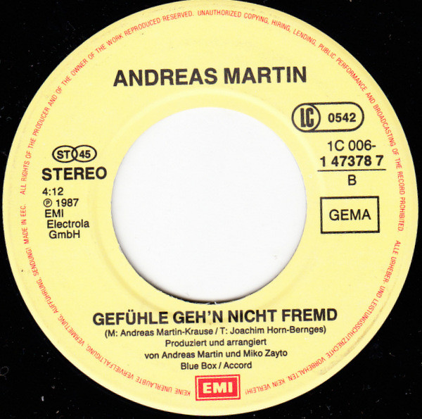 Cover zu Andreas Martin (2) - Keine Macht Der Welt | 1987 | Vinyl, Stereo, 45 RPM, 7