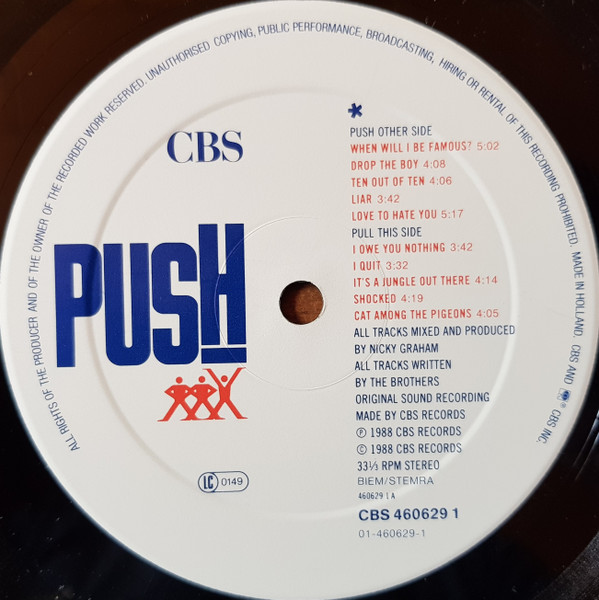 Cover zu Bros - Push | 1988 | Vinyl, LP, Album, Stereo | Electronic, Pop | Europe