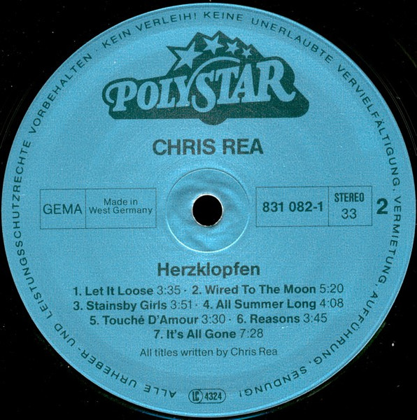 Cover zu Chris Rea - Herzklopfen | 1986 | Vinyl, LP, Stereo, Compilation | Rock, Pop | Germany