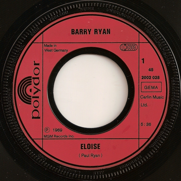 Cover zu Barry Ryan - Eloise / Love Is Love | 1980 | Vinyl, 45 RPM, 7