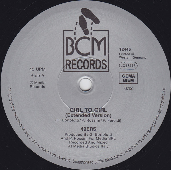Cover zu 49ers - Girl To Girl / Megamix | 1990 | Vinyl, 12