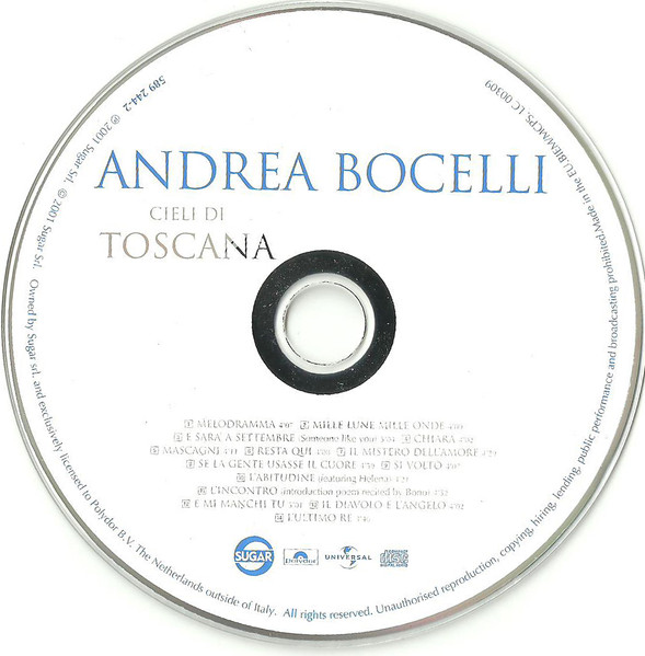 Cover zu Andrea Bocelli - Cieli Di Toscana | 2001 | CD, Album | Pop | Europe