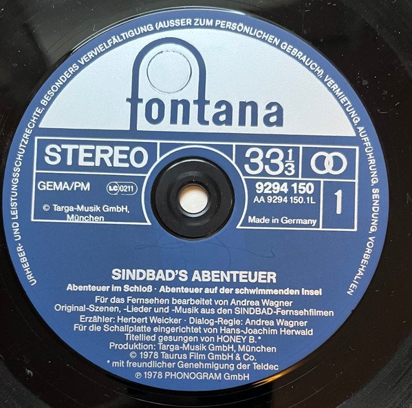 Cover zu Andrea Wagner - Sindbad's Abenteuer: 1. Folge | 1978 | Vinyl, LP | Non-Music, Children's | Germany