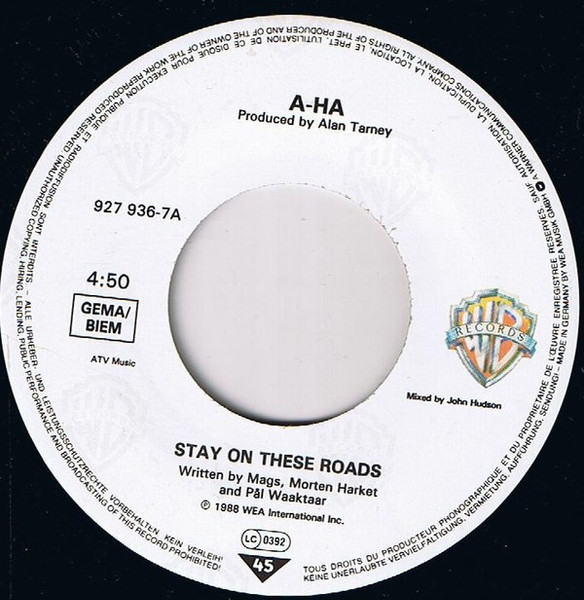 Cover zu a-ha - Stay On These Roads | Vinyl, Stereo, 45 RPM, 7