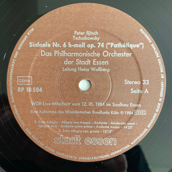 Cover zu Pyotr Ilyich Tchaikovsky, Das Philharmonische Orchester Der Stadt Essen, Heinz Wallberg - Symphonie Nr. 6 H-moll