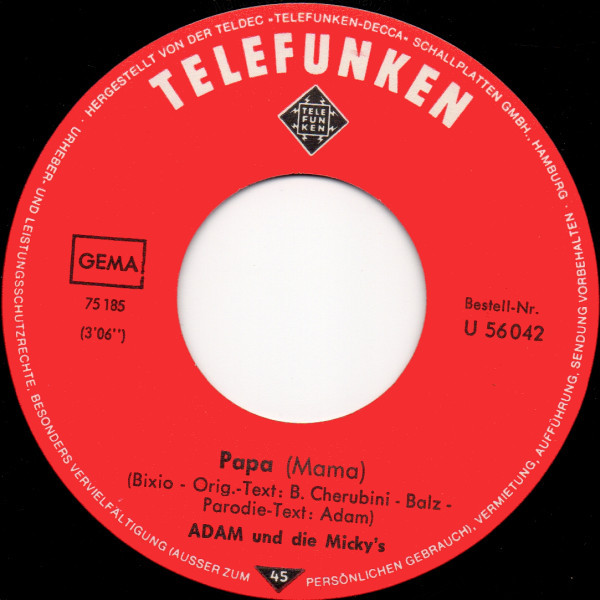 Cover zu Adam Und Die Micky's - Papa (Mama) | 1969 | Vinyl, 45 RPM, 7