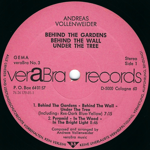 Cover zu Andreas Vollenweider - Behind The Gardens - Behind The Wall - Under The Tree | 1981 | Vinyl, LP, Album | Electronic, Jazz | Germany