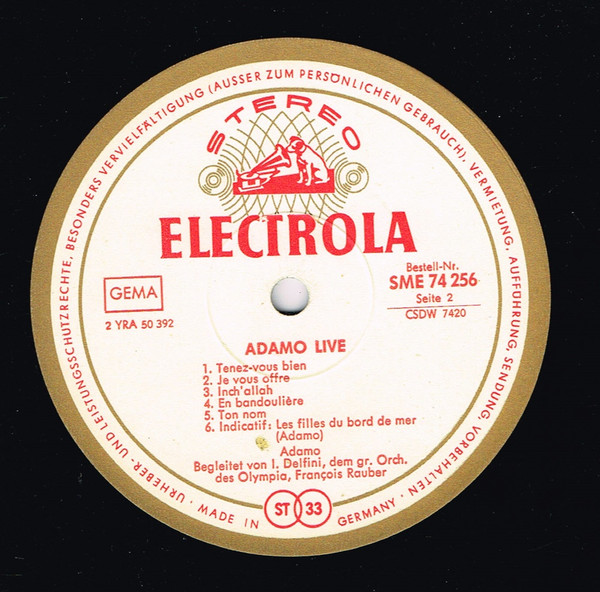 Cover zu Adamo - Adamo Live | 1967 | Vinyl, LP, Album, Stereo | Pop | Germany