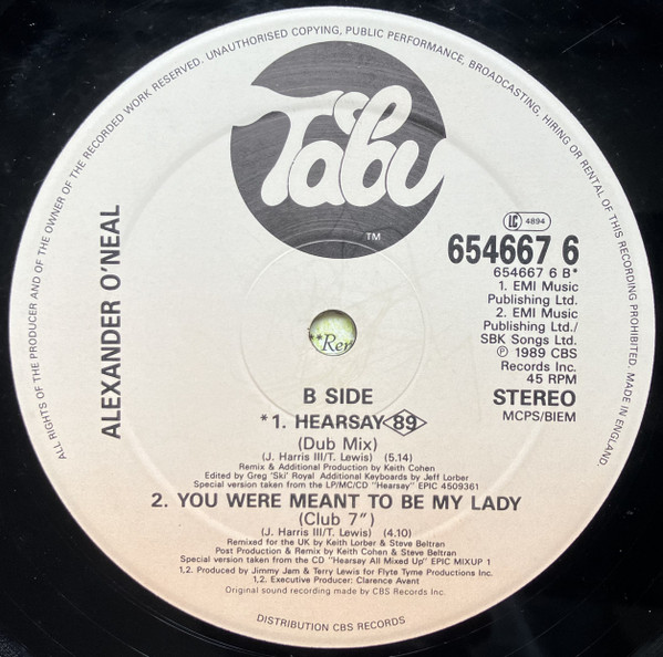 Cover zu Alexander O'Neal - Hearsay '89 (Extended Mix) | 1989 | Vinyl, 12