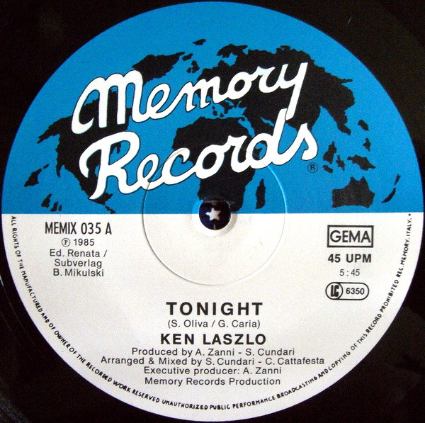 Cover zu Ken Laszlo - Tonight | 1985 | Vinyl, 12