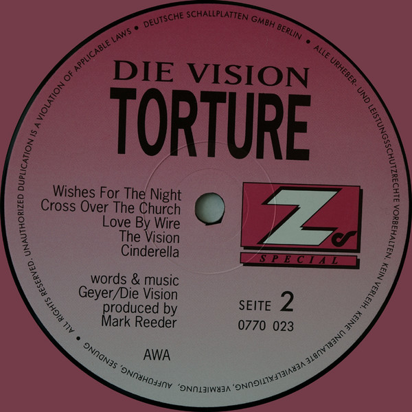 Cover zu Die Vision - Torture | 1990 | Vinyl, LP, Album, Stereo | Rock | German Democratic Republic (GDR)