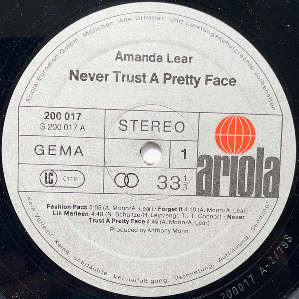 Cover zu Amanda Lear - Never Trust A Pretty Face | 1979 | Vinyl, LP, Album, Stereo | Funk / Soul | Germany