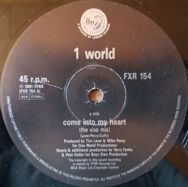 Cover zu 1 World - Come Into My Heart (Remix) | 1991 | Vinyl, 12