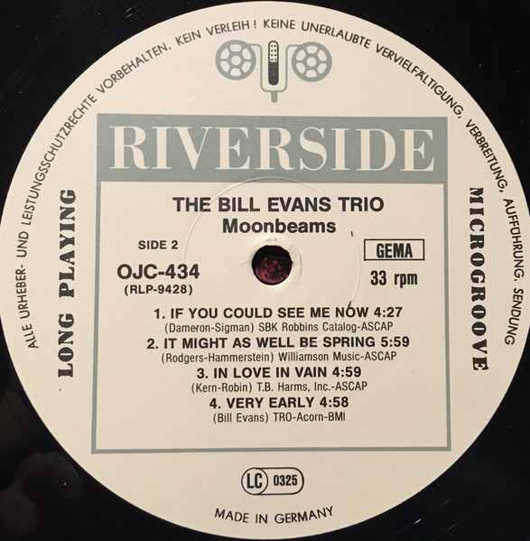 Cover zu The Bill Evans Trio - Moon Beams | Vinyl, LP, Album, Stereo, Reissue, Remastered | Jazz | Germany