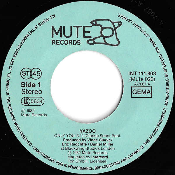 Cover zu Yazoo - Only You | 1982 | Vinyl, Stereo, 45 RPM, 7