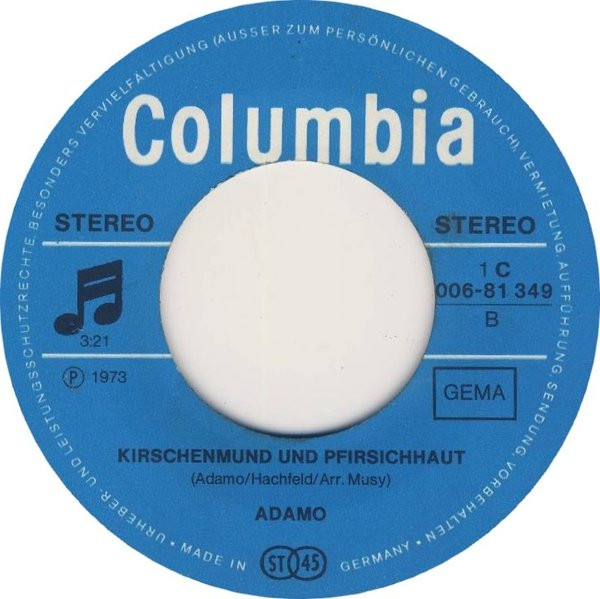 Cover zu Adamo - Gwendolina / Kirschenmund Und Pfirsichhaut | 1973 | Vinyl, Stereo, 45 RPM, 7