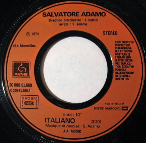 Cover zu Adamo - Italiano | 1974 | Vinyl, 45 RPM, 7