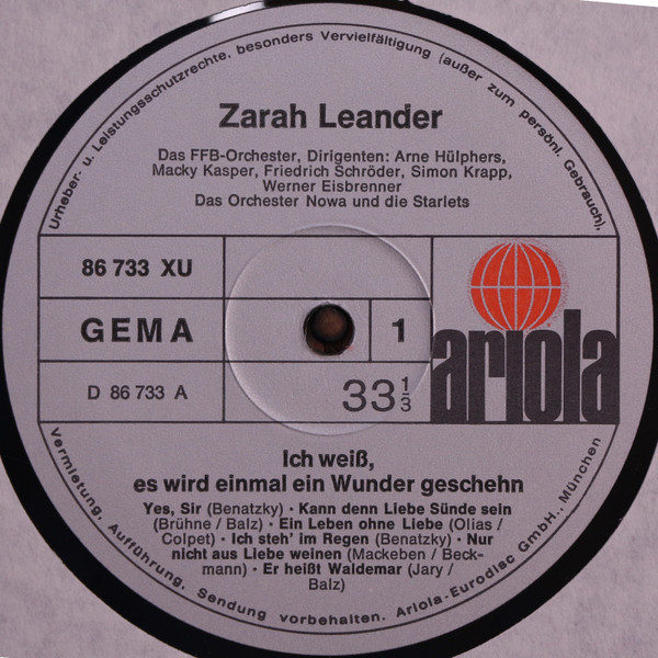 Cover zu Zarah Leander - Ich Weiß, Es Wird Einmal Ein Wunder Geschehn | 1977 | Vinyl, LP, Stereo, Compilation | Pop | Germany